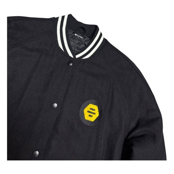 BUMBLE Social Dating App Black LETTERMAN Bomber Varsity Jacket Mens Small Rare - Picture 3 of 6
